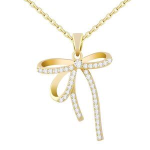 18K Gold Plated Women's Tied Bow Ribbon Shape Necklace Cubic Zirconia Waterproof